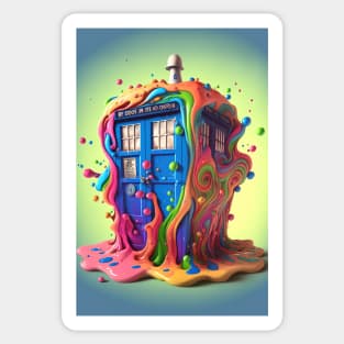 Psychedelic Police Box From Another Trip - Rainbow Dripping Paint - Colorful Psychedelia Illustration Sticker